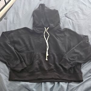 Aerie Black Crop Textured Knit Hoodie